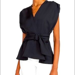 NWT Express Women's Belted Asymmetrical Wrap Front Top, Sz S, Black